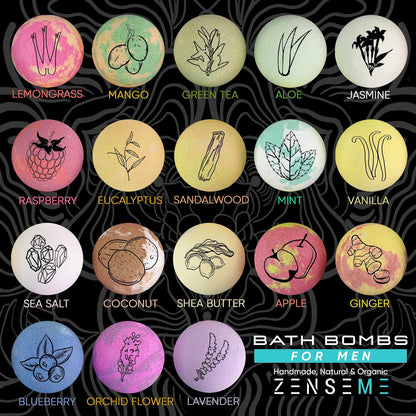 Bath Bombs for Men - Gift Set of 18 Square Shaped Handmade Natural Bath Bombs of 2.5 oz w/Essential Oils, Unique Manly Scents, for Boyfriend, Husband, Father - 18 Pack Square