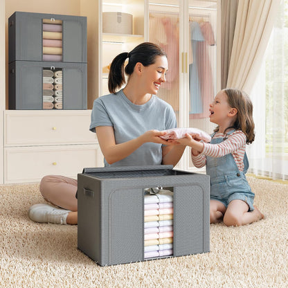 Clothes Storage Bins with Metal Frame Foldable Storage Box Clothes Organizers Storage Containers for Clothes Sheets Blankets Books Toys Gifts and Holiday Decorations (66Lx3 Pack)