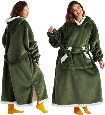 Bedsure Wearable Blanket Hoodie, Long Hooded Blanket Sweatshirt as Mothers Birthday Gifts for Women, Cozy Sherpa Hoodie for Adult, Standard, Grey