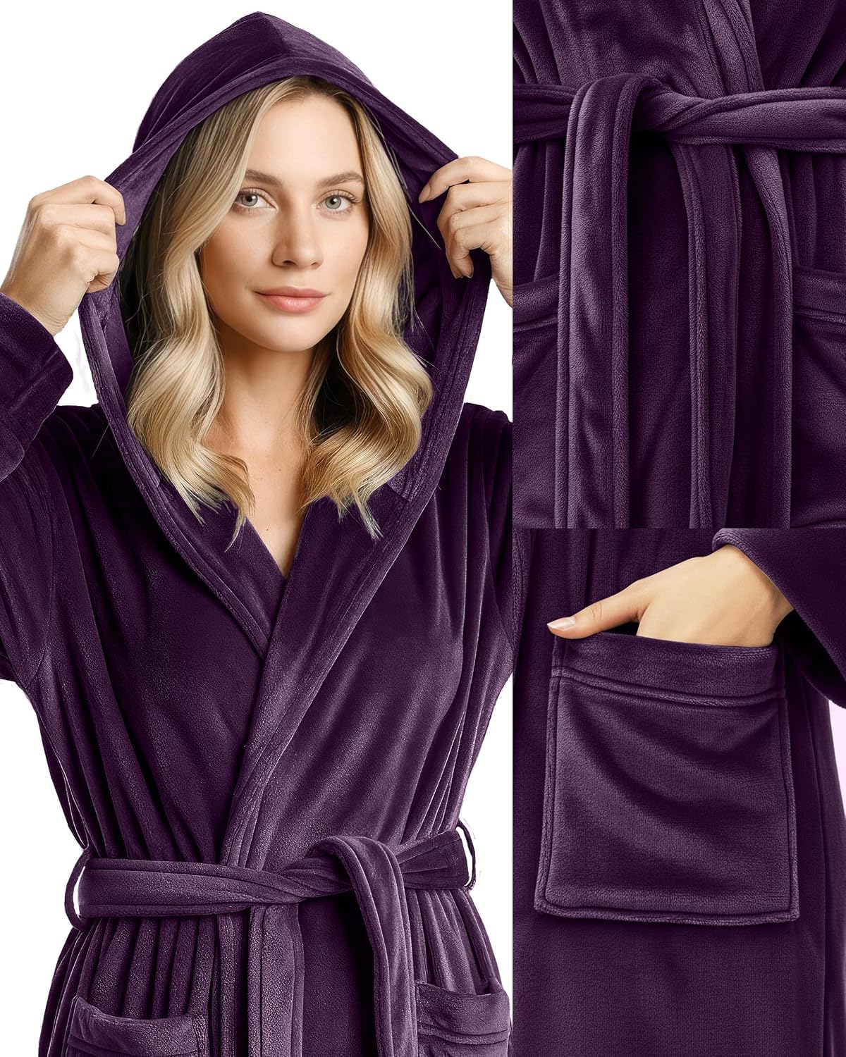 NY Threads Premium Womens Robe with Hood, Plush Fleece Long Bath Robe for Women, Fluffy Soft Women's Bathrobe