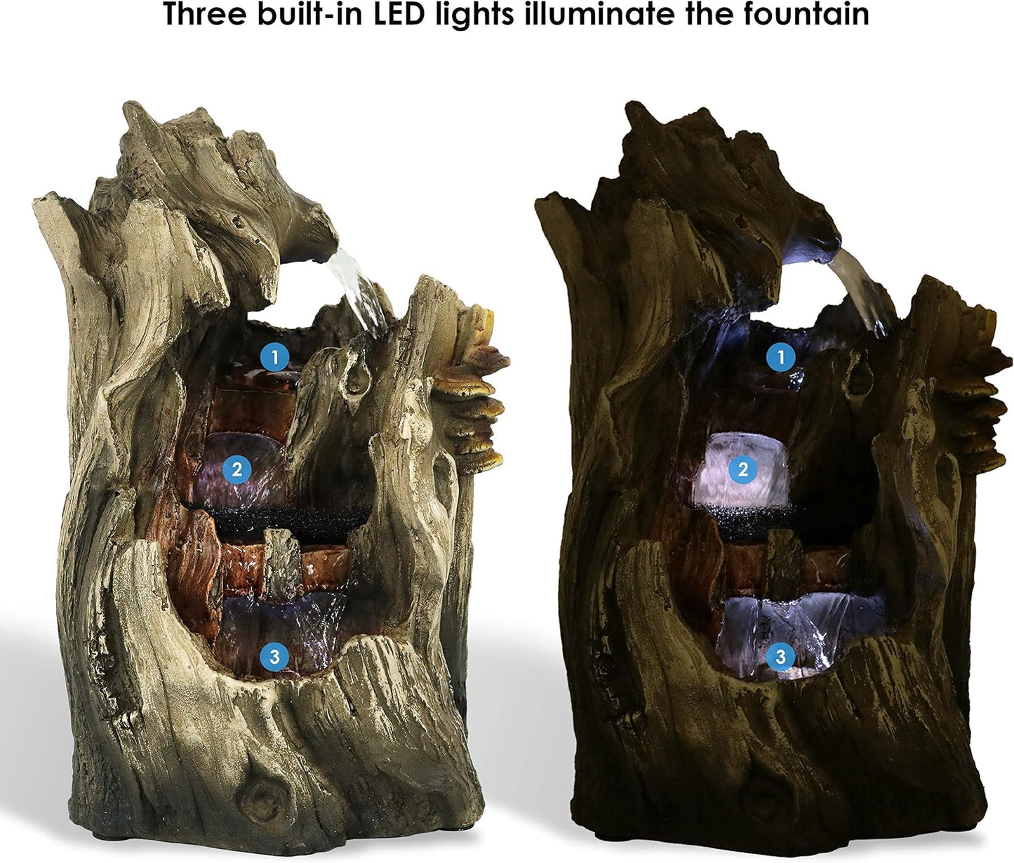 Sunnydaze Cascading Caves 14-Inch Tabletop Water Fountain with LED Lights