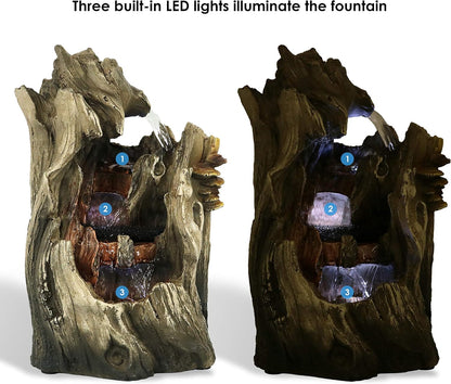 Sunnydaze Cascading Caves 14-Inch Tabletop Water Fountain with LED Lights