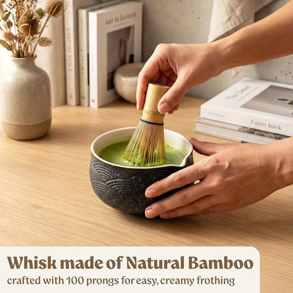 EDELHAUS Matcha Kit Whisk Set (7 Pcs) - Complete Matcha Set, Matcha Bowl with Spout, Whisk with Holder, Bamboo Scoop with Rest and Sifter, Perfect Kit for Matcha Lovers (Green Mist)