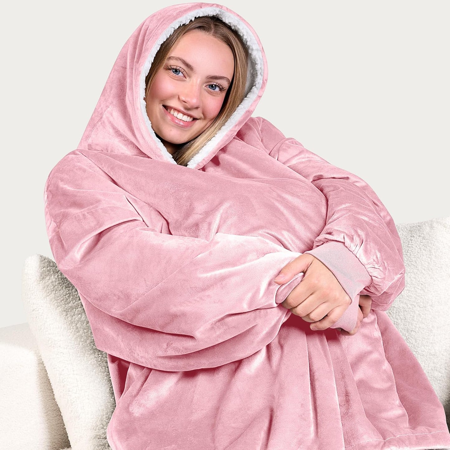Bare Home Wearable Blanket Hoodie - Soft Plush Sherpa - Warm and Cozy - Oversized Wearable Blanket