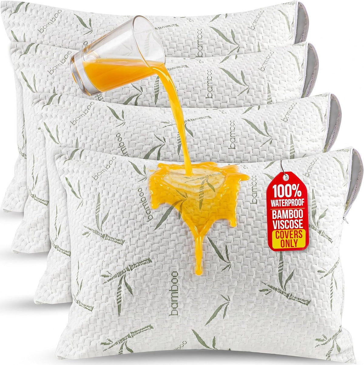Bamboo Viscose Waterproof Pillow Protectors Queen Size, Pack of 2