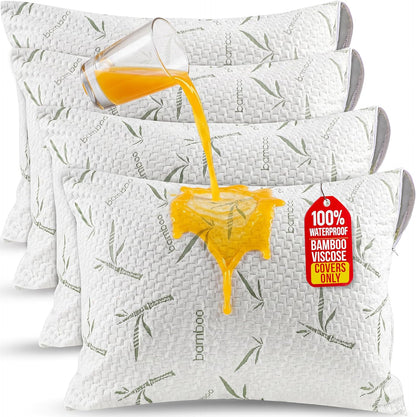 Bamboo Viscose Waterproof Pillow Protectors Queen Size, Pack of 2