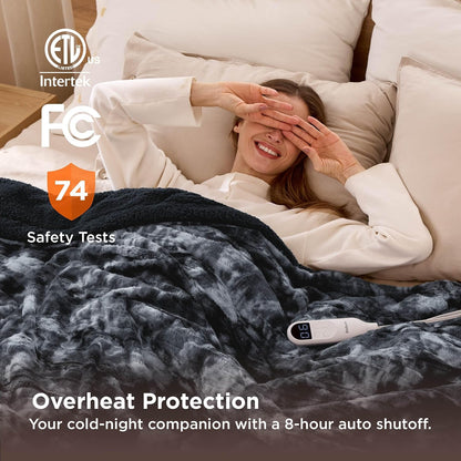 Bedsure Heated Blanket Throw Blanket with Preheat Function - Fast Heating Electric Blanket, Soft Flannel Throw with 6 Time Settings(Up to 10H), 6 Heating Settings, Gifts for Grandma (50"x60", Cream)