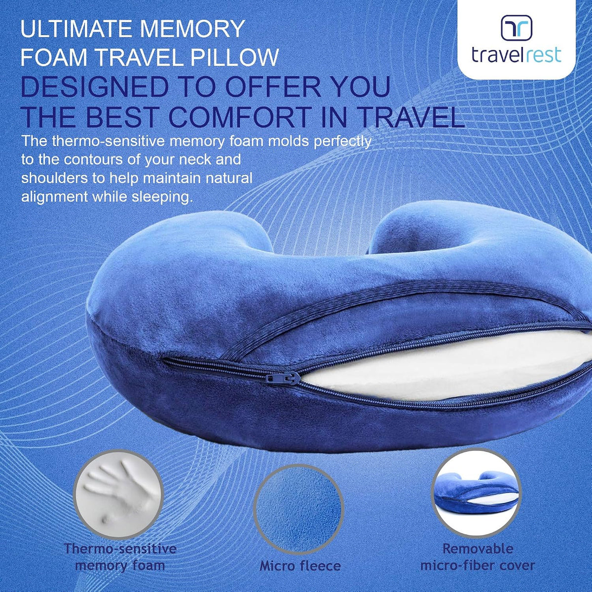 TRAVELREST Nest Neck Pillow Travel Essentials - Memory Foam Support - Grey