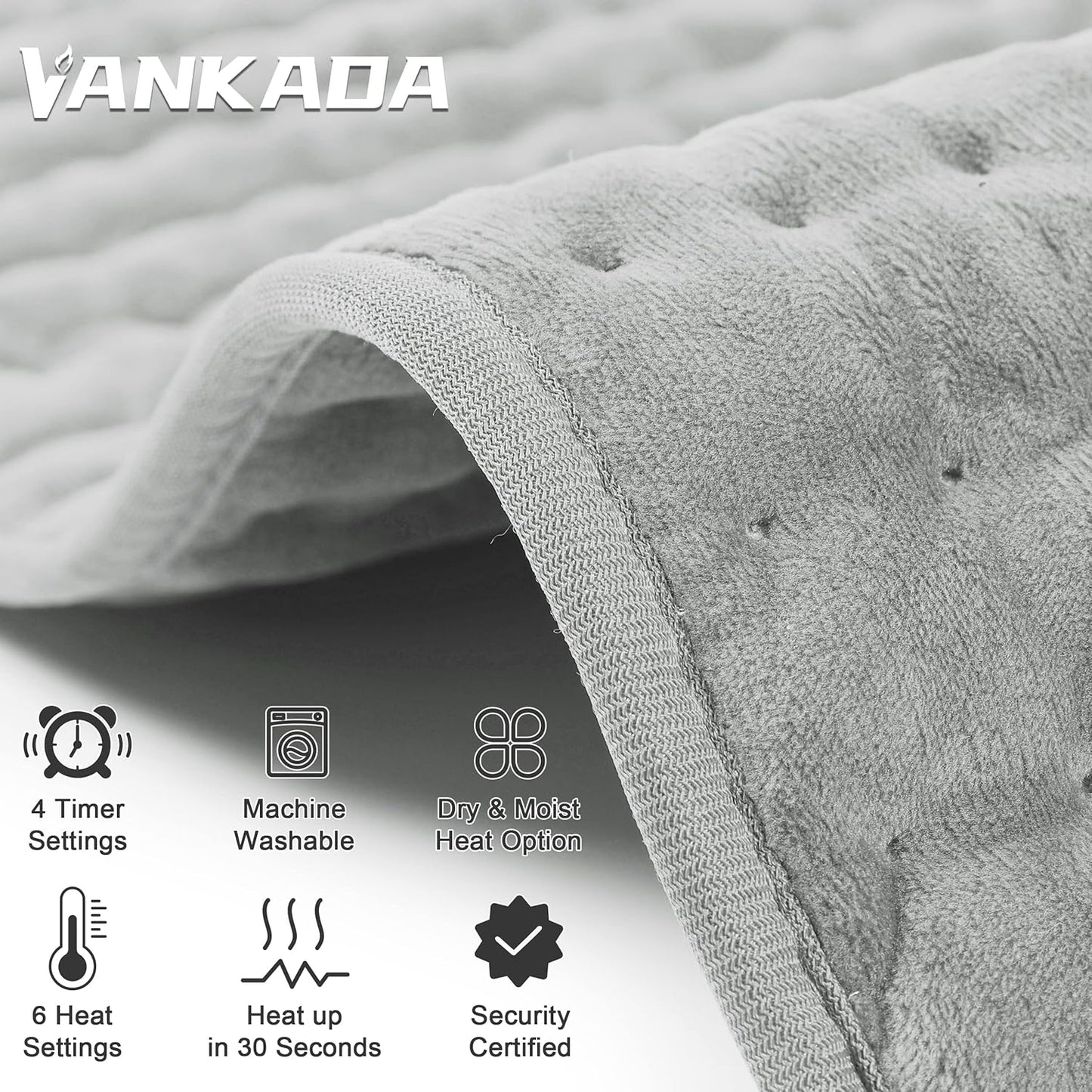 Heating Pad Electric Heat Pad, Hot Heated Pad,Multiple Temp and Timer Settings,Suitable for Shoulders, Neck, arms, Abdomen, Back, Legs, etc. (Silver Gray, 24"X12")