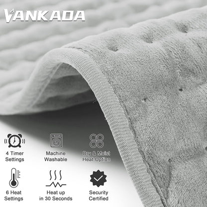 Heating Pad Electric Heat Pad, Hot Heated Pad,Multiple Temp and Timer Settings,Suitable for Shoulders, Neck, arms, Abdomen, Back, Legs, etc. (Silver Gray, 24"X12")