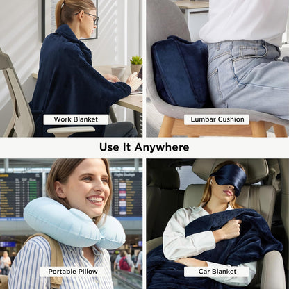 Bedsure Travel Blanket Set with Inflatable Neck Pillow and Eye Mask, Grey
