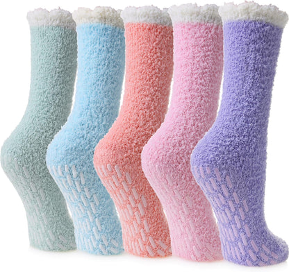 LINEMIN Non-Slip Fuzzy Socks for Women - Cozy Hospital Soft Fluffy Socks With Grips - Winter Warm Slipper