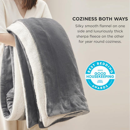 Bedsure GentleSoft Sherpa Fleece Throw Blanket for Couch, Non-Heated, Thick & Warm Cozy Blanket for Winter, Soft Fuzzy Plush Throw Gifts for Women and Men, Grey, 50x60 Inches