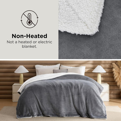 Bedsure GentleSoft Sherpa Fleece Throw Blanket for Couch, Non-Heated, Thick & Warm Cozy Blanket for Winter, Soft Fuzzy Plush Throw Gifts for Women and Men, Grey, 50x60 Inches