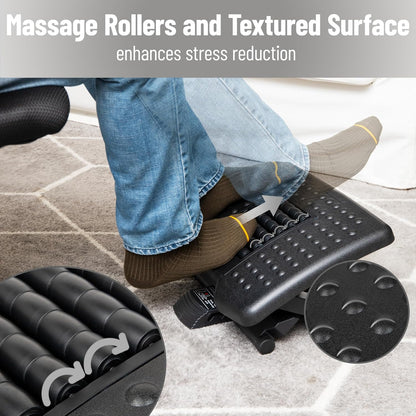 Mind Reader Foot Rest, Under Desk at Work, Ergonomic, Height Adjustable, Office, Plastic, Black