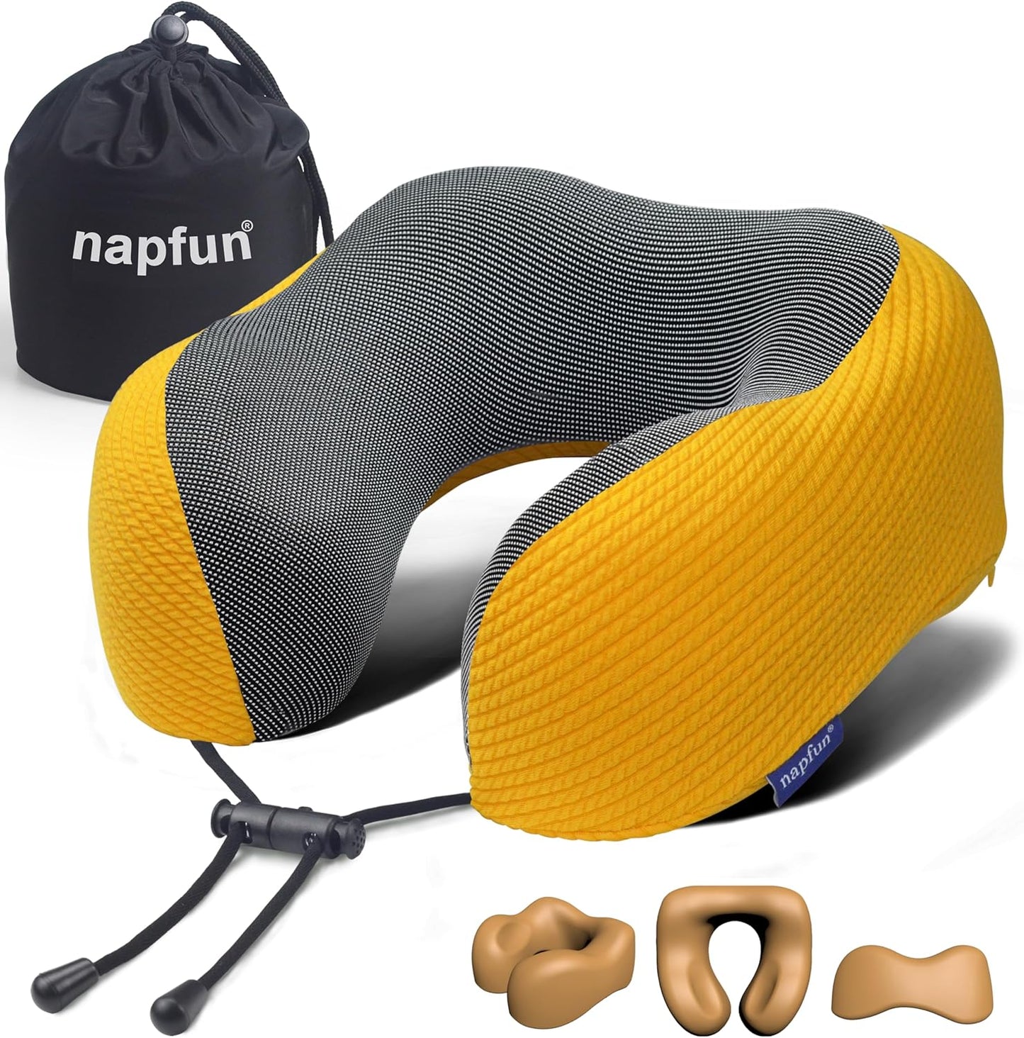 napfun Neck Pillow for Traveling, Upgraded Travel Neck Pillow for Airplane 100% Pure Memory Foam Travel Pillow for Flight Headrest Sleep, Portable Plane Accessories, Light Grey