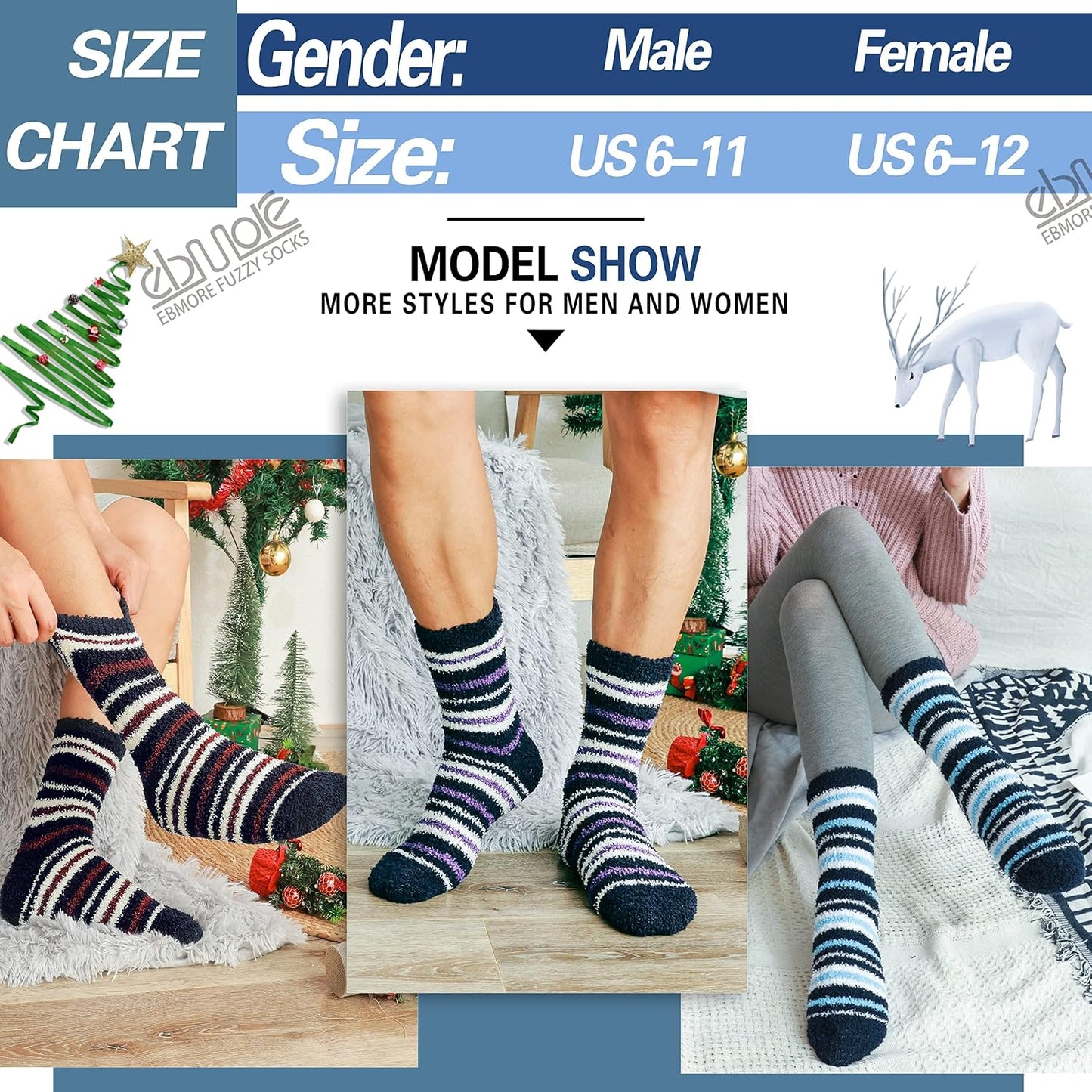 EBMORE Womens Fuzzy Socks Slipper Fluffy Cozy Comfy Cabin Plush Warm Winter Sleep Home Soft Socks