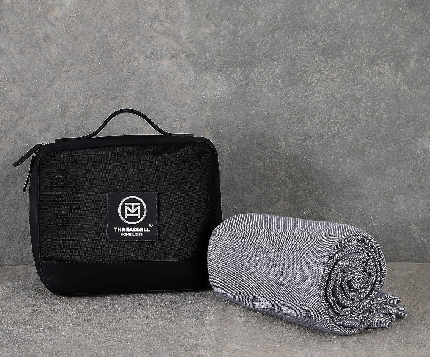 Threadmill Travel Blanket Cotton Viscose from Bamboo - Airplane Premium Soft Flight Grey Throw Blanket in Cloth Bag (Grey Color) Compact & Portable Blanket for Travel, Car, Picnic & Camping