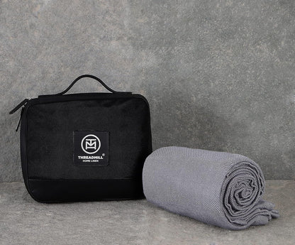 Threadmill Travel Blanket Cotton Viscose from Bamboo - Airplane Premium Soft Flight Grey Throw Blanket in Cloth Bag (Grey Color) Compact & Portable Blanket for Travel, Car, Picnic & Camping