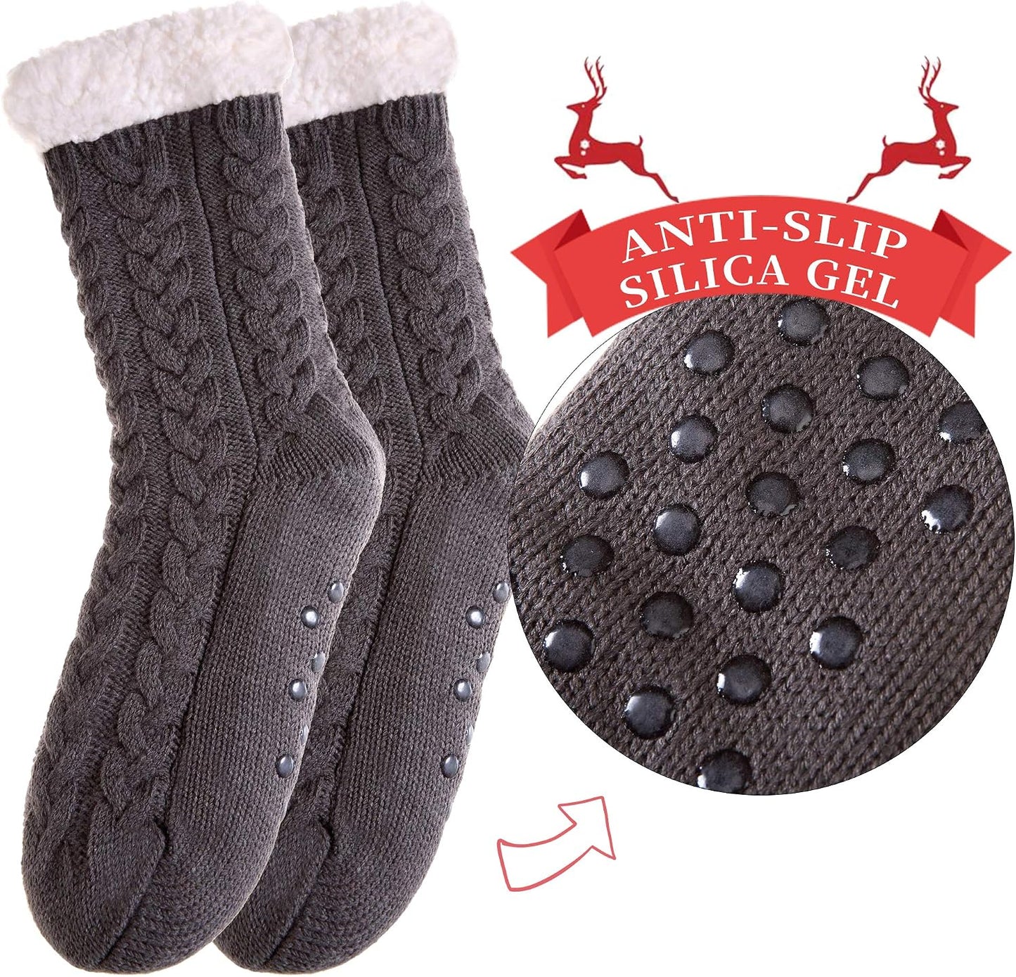 SDBING Women's Winter Super Soft Warm Cozy Fleece Lined Fuzzy Slipper Socks with Grippers