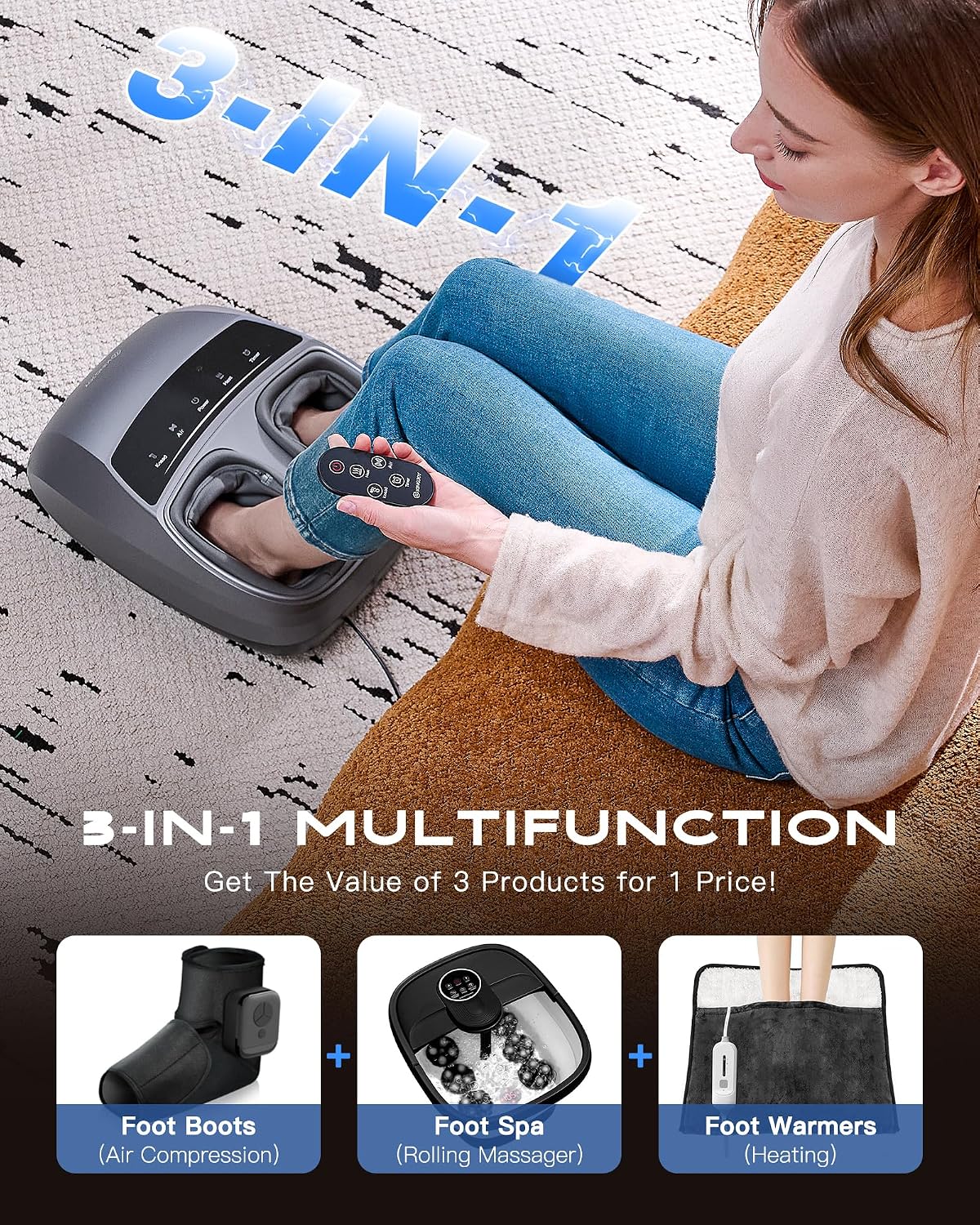 KINGJOY Foot Massager with Heat for Neuropathy, [2026 Upgraded], Deep Kneading Shiatsu Foot Massager for Plantar Fasciitis, Fits Up to Men Size 14, Ideal for Seniors and Family Daily Care