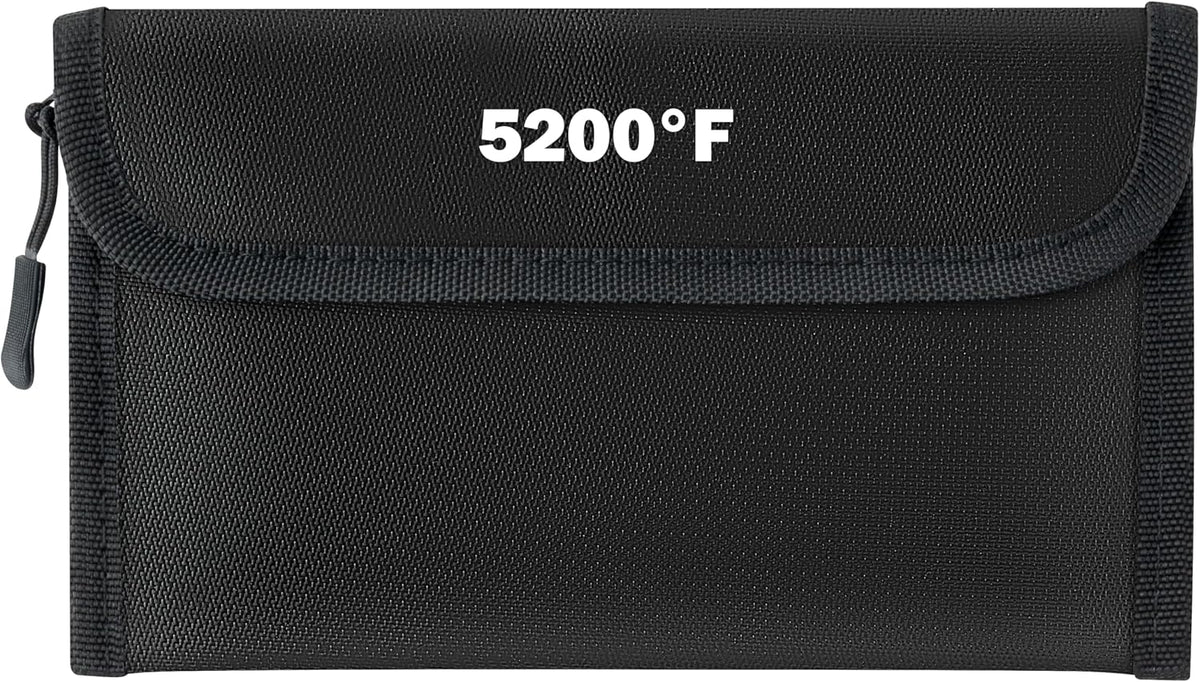 Fireproof Waterproof Document Bag - 5200°F Water Resistant Fire Proof Money Bag, 3 Layers of Heat Insulated Storage with Zipper, 7.9"x5" Portable Files Safe Pouch for Cash Passport (Black)