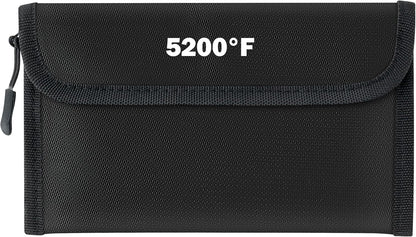 Fireproof Waterproof Document Bag - 5200°F Water Resistant Fire Proof Money Bag, 3 Layers of Heat Insulated Storage with Zipper, 7.9"x5" Portable Files Safe Pouch for Cash Passport (Black)