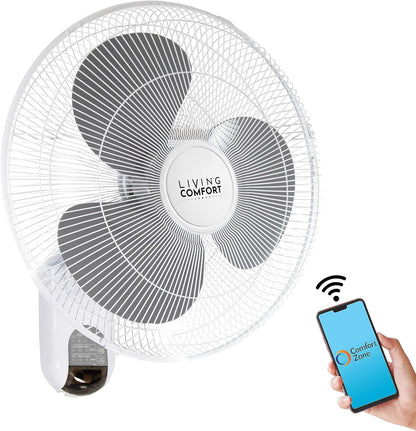 Comfort Zone 16-Inch Fan with Remote Control – Quiet 3-Speed Oscillating Indoor Fan with 90° Wide-Angle Airflow, Timer & Sleep Modes – Space-Saving Wall Fan for Bedroom, Home Gym & Office, White