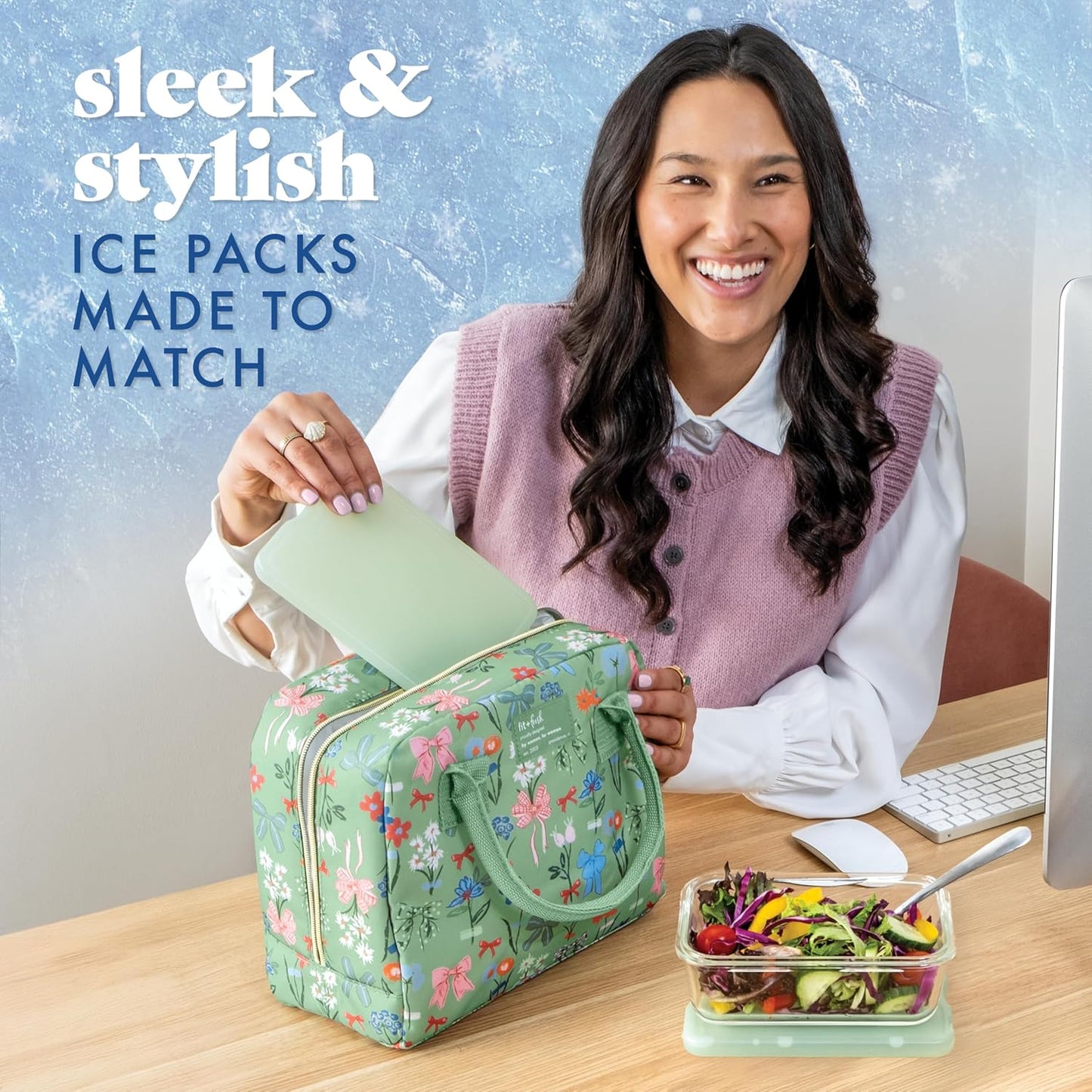 Cool Coolers by Fit & Fresh 4 Pack XL Slim Ice Packs, Quick Freeze Space Saving Reusable Ice Packs for Lunch Boxes or Coolers