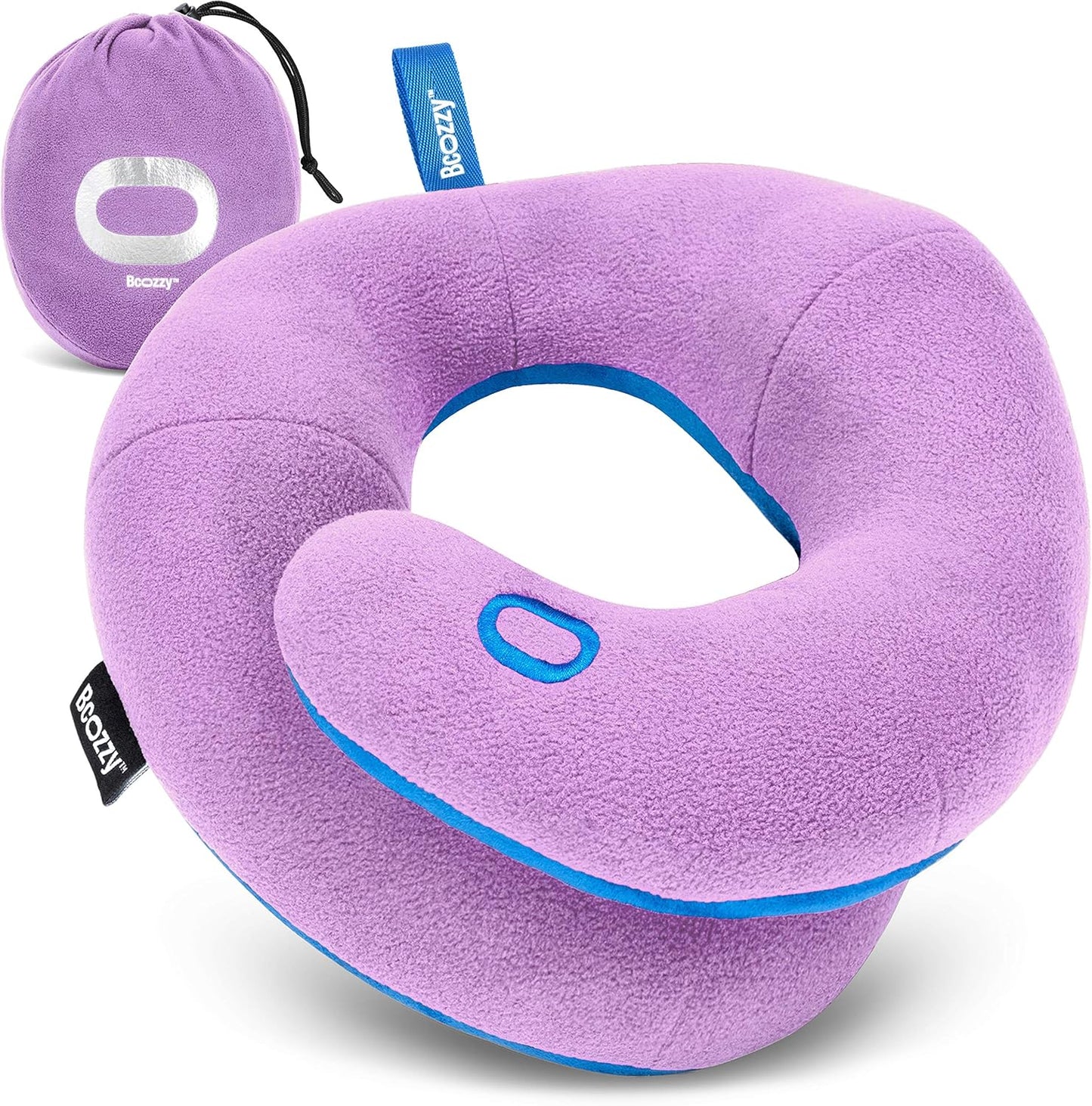 BCOZZY Travel Neck Pillow for Airplane– Patented Double Support for Head, Neck, and Chin. Best for Long Flights, Plane Sleeping, and Car Rides. Adjustable Size. Fully Washable. Carry Bag. Large, Black