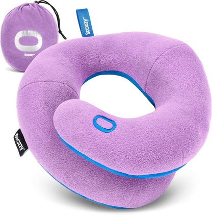 BCOZZY Travel Neck Pillow for Airplane – Patented Double Support for Head, Neck, and Chin. Best for Long Flights, Plane Sleeping, and Car Rides. Adjustable Size. Fully Washable. Carry Bag. Large, Gray