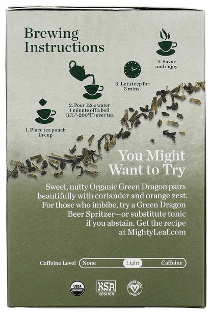 Mighty Leaf Tea Organic Green Dragon Hand-Stitched Tea Bags, 15 ct