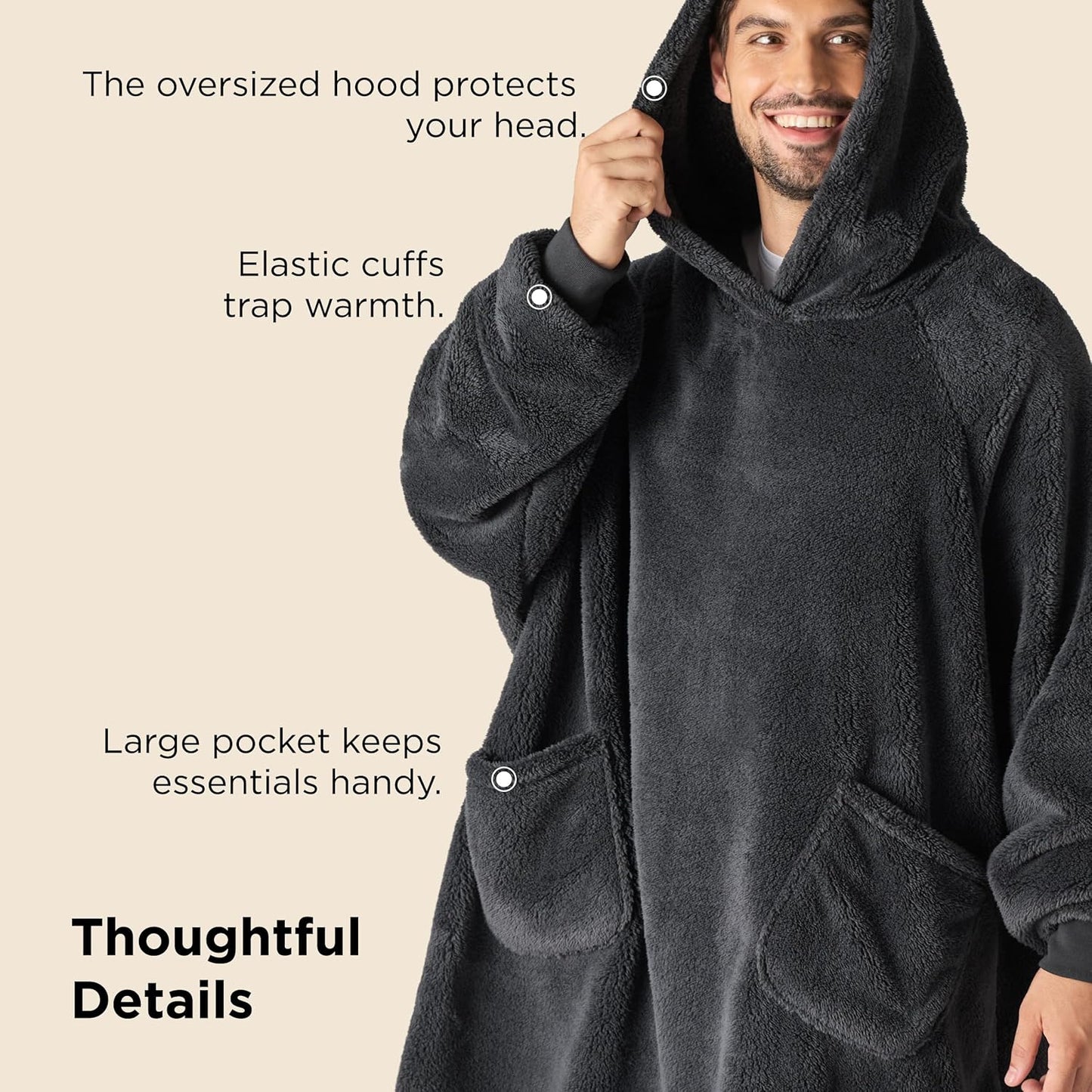 Bedsure Wearable Blanket Hoodies, Blanket Hoodie as Mothers Day Birthday Gifts for Mom Women, Warm Cozy Soft Sweatshirt Hooded Blankets for Women Men Adults, Grey, Standard