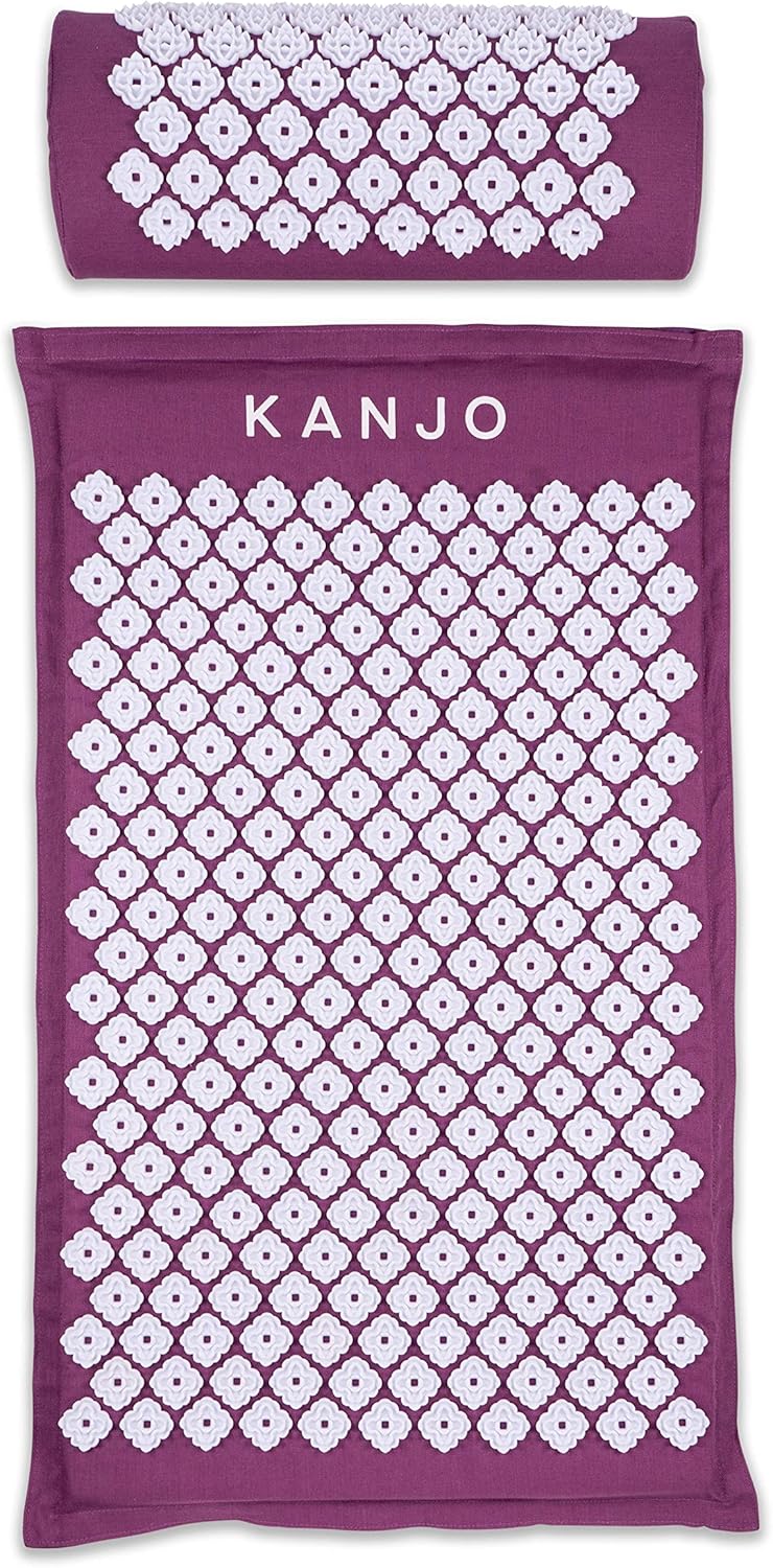 Kanjo Acupressure Mat and Pillow Set for Back Pain Relief & Neck Pain Relief, with Pressure Points for Muscle Pain Relief with Travel Bag - Black XL