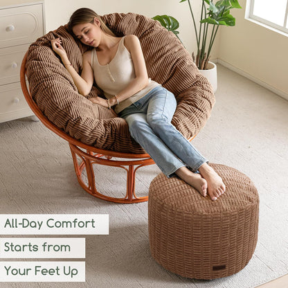 HIGOGOGO Pouf Ottoman Stuffed Round Modern Foam Filled Foot Rest Poufs for Living Room Chair Decorative 20 X 15 Inches Boho Relax Stool for Wedding Christmas Party, Beige