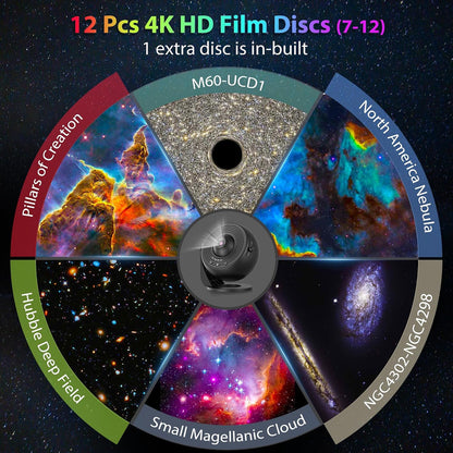 Galaxy Projector for Bedroom, HD Image Star Projector Galaxy Light Adjustable Knob, 13 Film Discs Planetarium Projector for Kids, 360° Rotating 1/2h Timer Simple 3-Button Control Black&White