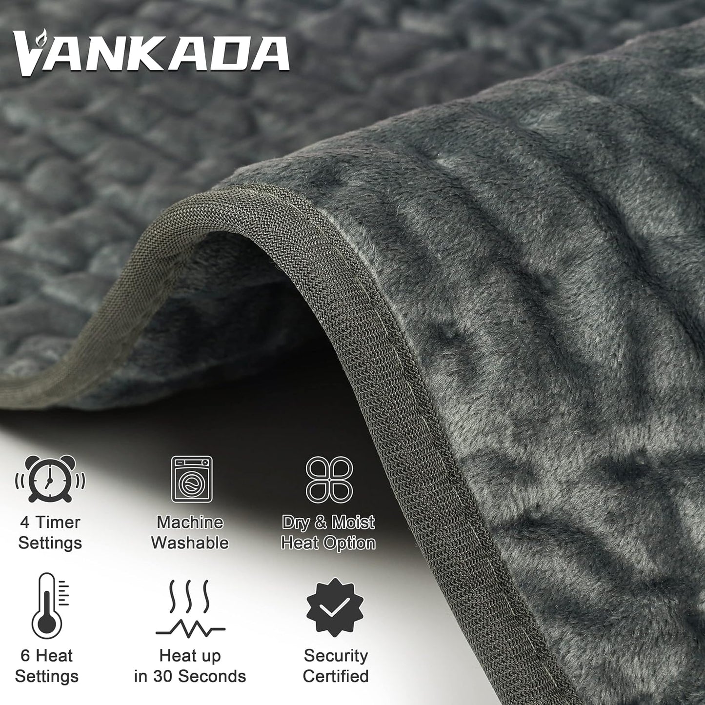 Heating Pad Electric Heat Pad, Hot Heated Pad,Multiple Temp and Timer Settings,Suitable for Shoulders, Neck, arms, Abdomen, Back, Legs, etc. (Silver Gray, 24"X12")