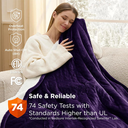 Bedsure Heated Blanket Throw Blanket with Preheat Function - Fast Heating Electric Blanket, Soft Flannel Throw with 6 Time Settings(Up to 10H), 6 Heating Settings, Gifts for Grandma (50"x60", Cream)