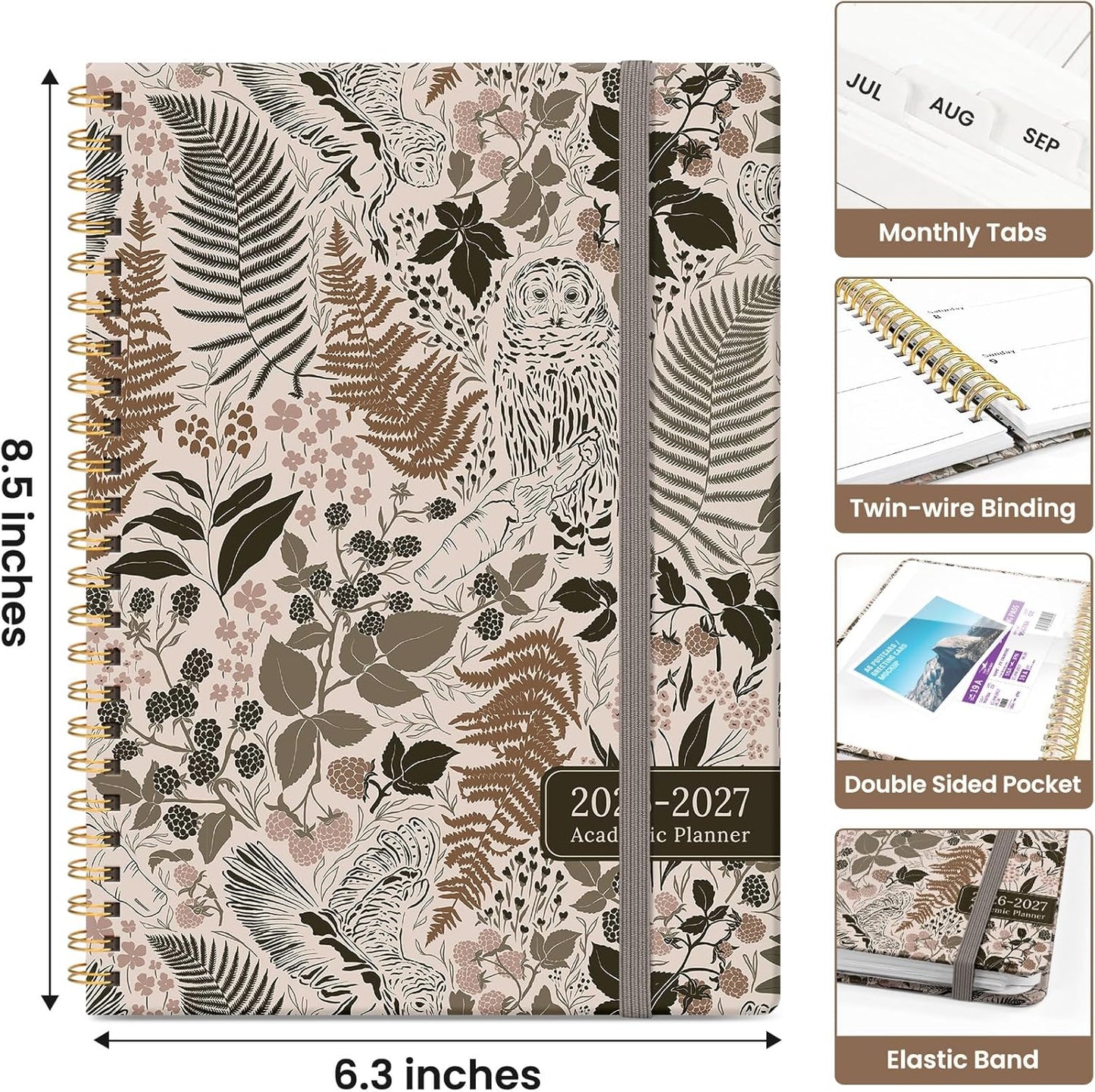 Planner 2026-2027, Academic Monthly and Weekly Calendar Planner for Women, July 2026 - June 2027, Hardcover Pretty Agenda Planner Book with Tabs, Spiral Daily Organizer for School Office Home Supplies, 6.3" x 8.5" - Blue Floral
