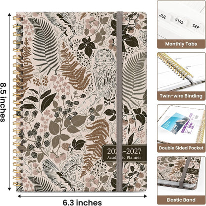Planner 2026-2027, Academic Monthly and Weekly Calendar Planner for Women, July 2026 - June 2027, Hardcover Pretty Agenda Planner Book with Tabs, Spiral Daily Organizer for School Office Home Supplies, 6.3" x 8.5" - Blue Floral