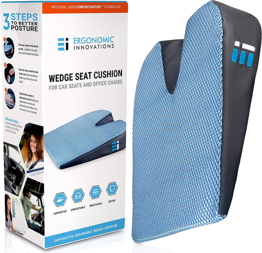 Premium Wedge Car Seat Cushion for Driving - Sciatica Seat Cushion for Car, Office, Home, Back Pain, Hip Support, Sciatica Pain Relief - Ergonomic Non-Slip Memory Foam Driving Pillow 17.5 x 15 x 3.5