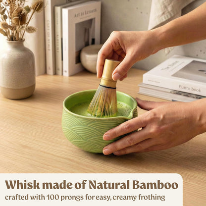 EDELHAUS Matcha Kit Whisk Set (7 Pcs) - Complete Matcha Set, Matcha Bowl with Spout, Whisk with Holder, Bamboo Scoop with Rest and Sifter, Perfect Kit for Matcha Lovers (Green Mist)