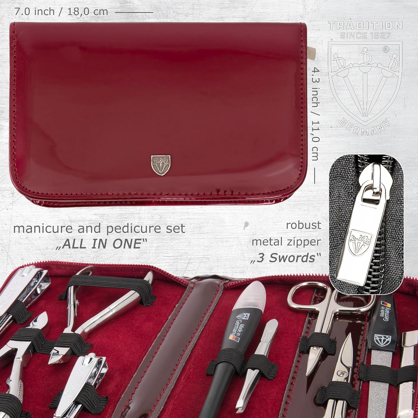 3 Swords Germany - brand quality 10 piece manicure pedicure grooming kit set for professional finger & toe nail care scissors clipper fashion leather case in gift box, Made by 3 Swords (00286)