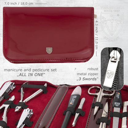 3 Swords Germany - brand quality 10 piece manicure pedicure grooming kit set for professional finger & toe nail care scissors clipper fashion leather case in gift box, Made by 3 Swords (00286)