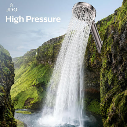 6-Setting Shower Head with Handheld, JDO High Pressure Hand held Shower Head, 4.7 Inch Chrome Detachable Showerhead Set with 59 Inch Stainless Steel Hose and Adjustable Showerhead Holder