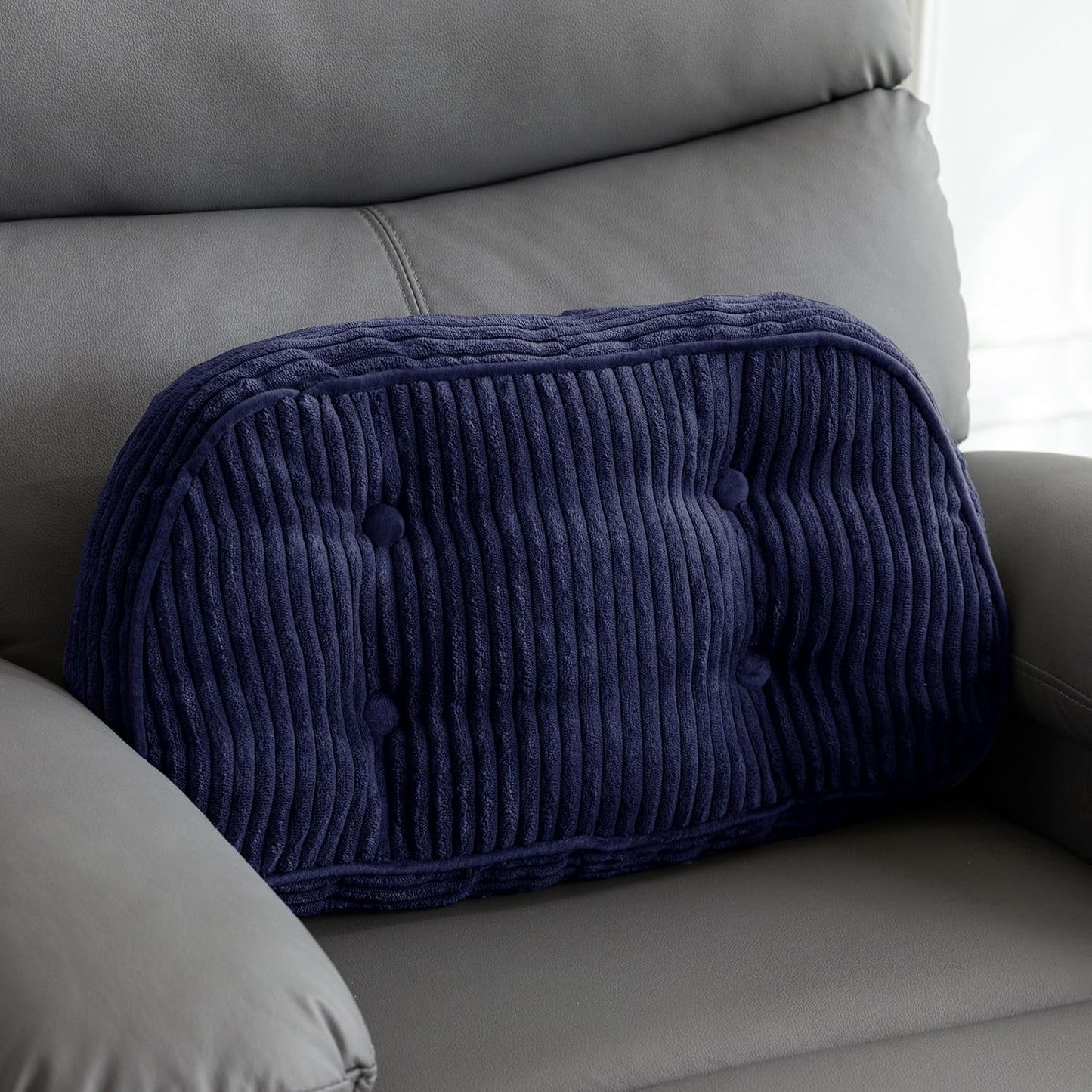 HIGOGOGO Lumbar Support Pillow for Recliner Chair/Accent Chair/Couch/Office Chair, Tufted Corduroy Back Support Cushion for Elderly, Recliner Cushions for Back Rest, Pain Relief, Reading, Brown