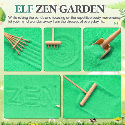 Soulchen Zen Garden Kit for Table Decor Christmas Sand Zen Garden Gifts Mini Sandbox Set with Black Wooden Tray, Sand, Tools & Accessories Japanese Gifts for Meditation Room Office Home