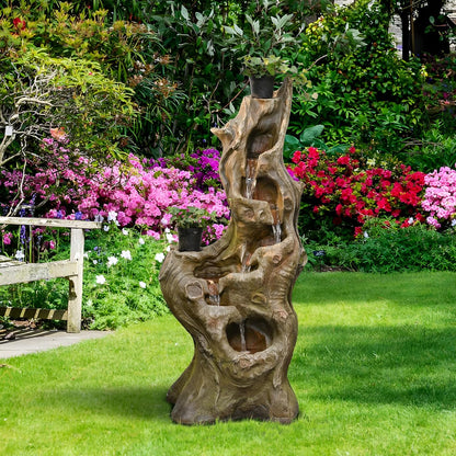 Sunlinua Water Fountain Outdoor, 5-Tier Cascading Realistic Tree Waterfall