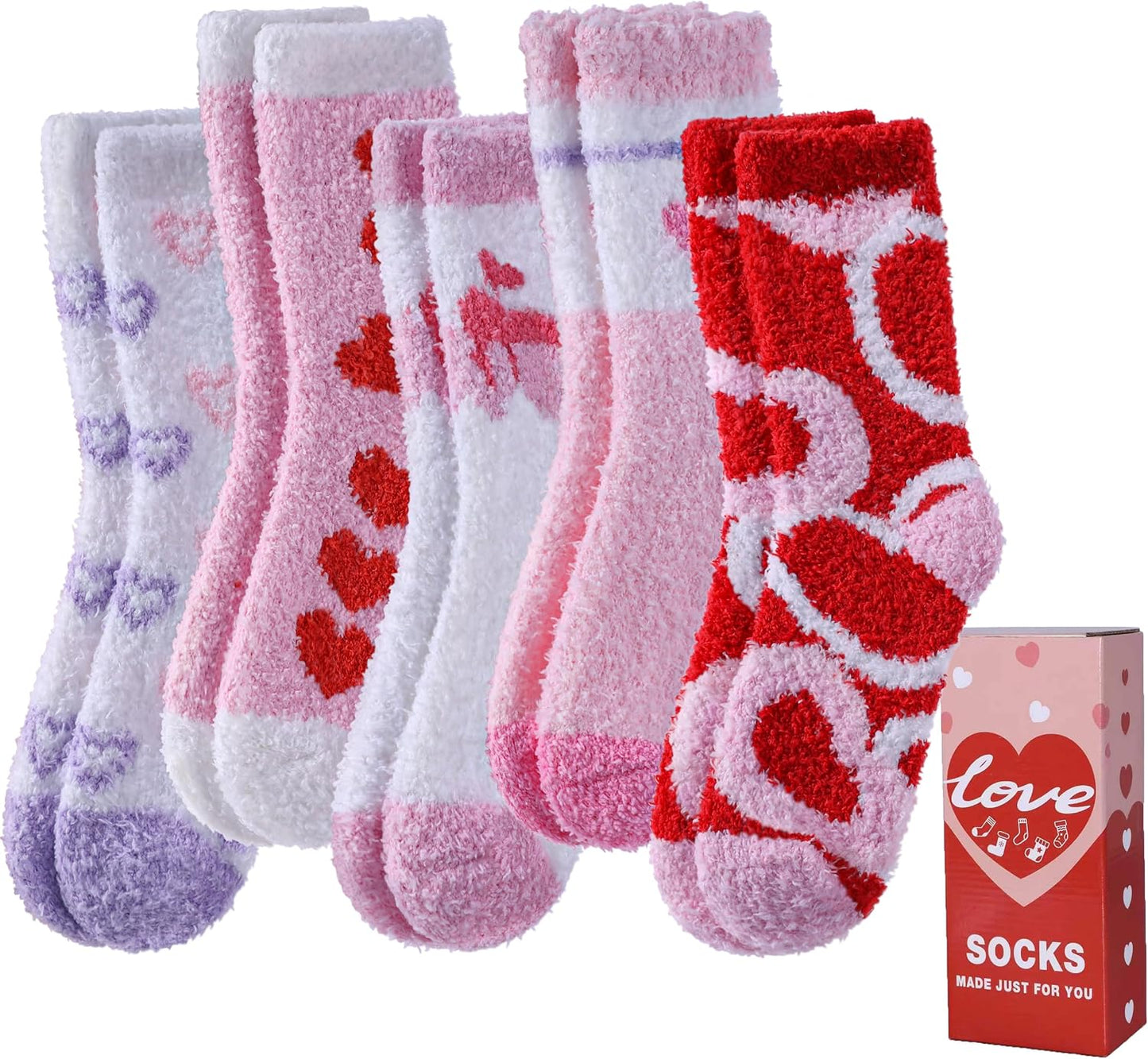 LANLEO Fuzzy Socks for Women Fluffy Slipper Winter Warm Soft Cozy Microfiber Plush Sleeping Heart Socks