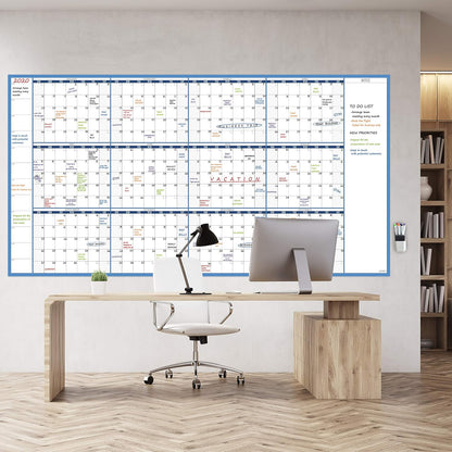 Dry Erase Wall Calendar - 38x26 Inches - Blank Undated Yearly Calendar - Whiteboard Premium Laminated Planner - Reusable Laminated Office Jumbo 12-Month Calendar (Vertical)